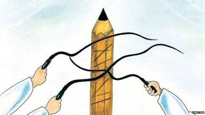 Cartoon of a pen being flogged