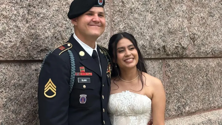 Annie Ramos and Staff Sergeant Matthew Blank after release
