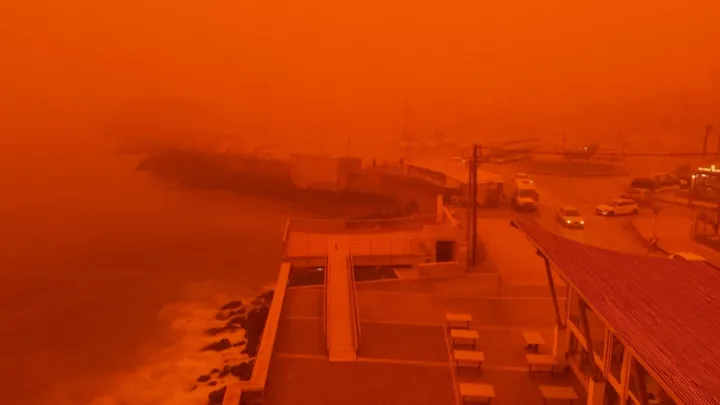 Red sky over Crete caused by Saharan dust storm