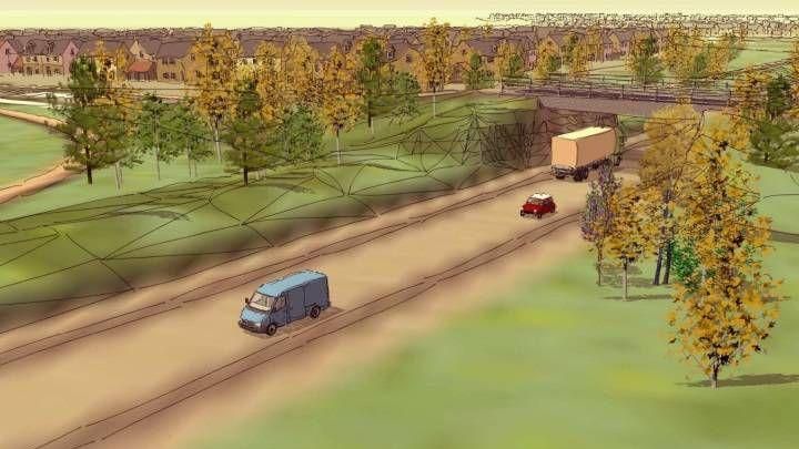 An artist impression of the proposed bypass around Long Stratton