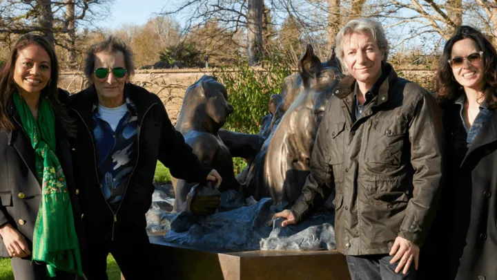 Ronnie Wood’s bronze sculpture ‘Struggles and Triumphs’ standing in the Secret Garden at Longleath Safari Park