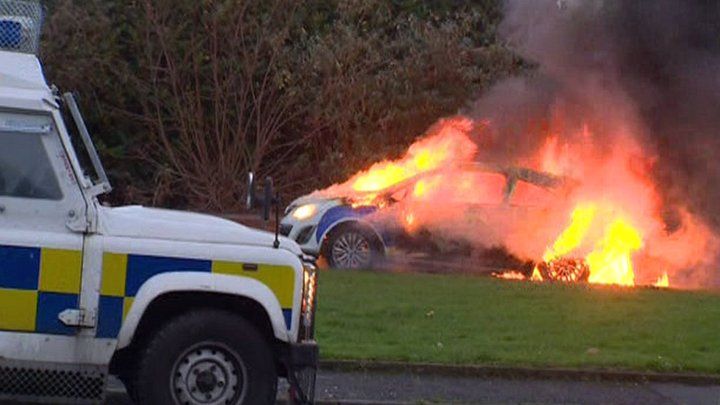 Burning car in east Belfast