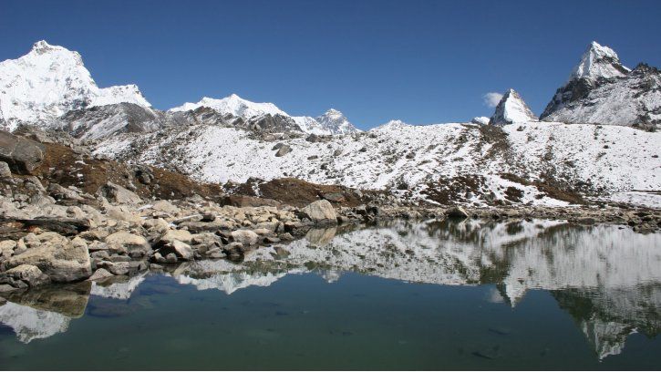 View over glacial lake, Nepal