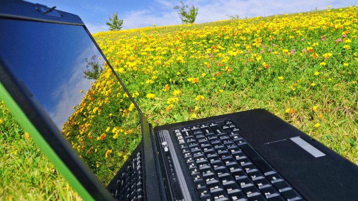 Laptop in a field