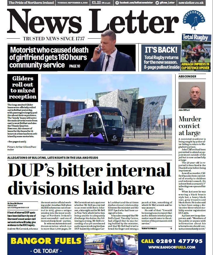 Front page of the News Letter on Tuesday