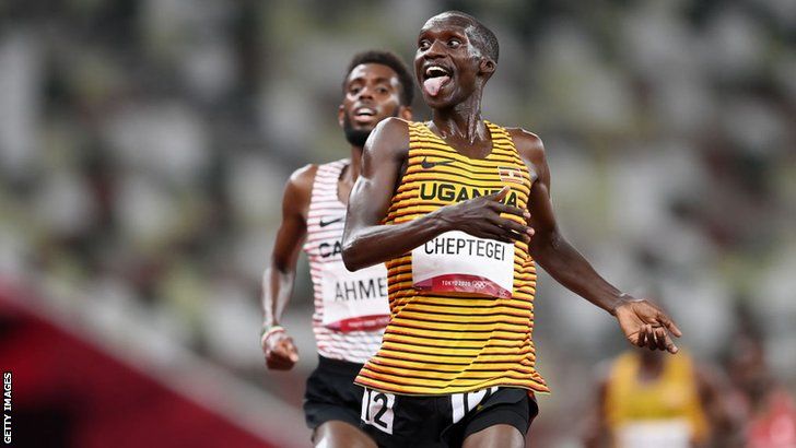 Uganda's Joshua Cheptegei as he won the men's 5,000m at the Tokyo Olympics