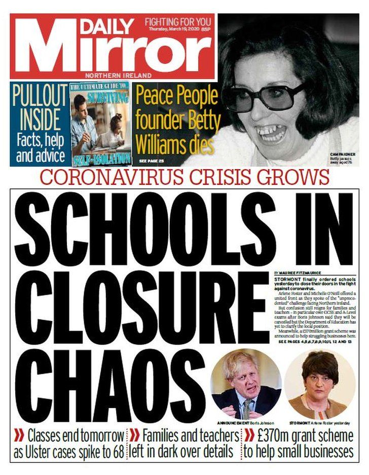 Newspaper Headlines Shutdown Of Schools And Peace Campaigner Tributes c News