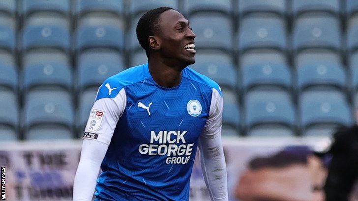 Idris Kanu celebrates a goal for Peterborough