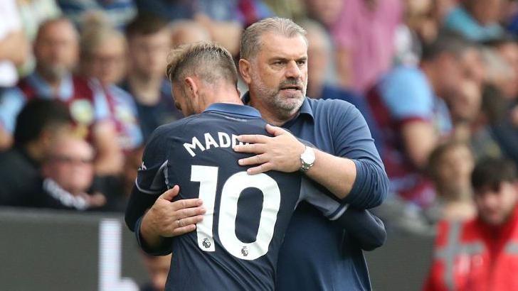 Two of the most influential people in Tottenham's resurgence, James Maddison and Ange Postecoglou.