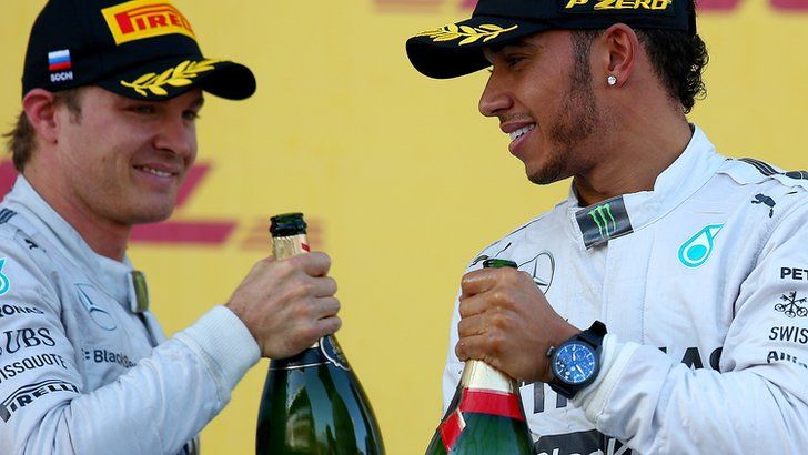 Lewis Hamilton with Mercedes team-mate Nico Rosberg