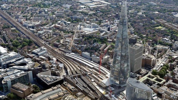 Aerial shot of London Bridge station