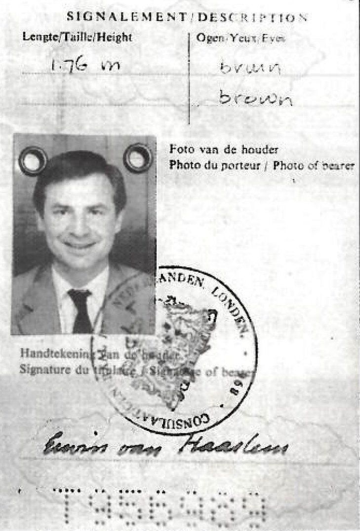 Image of van Haarlem's Dutch passport