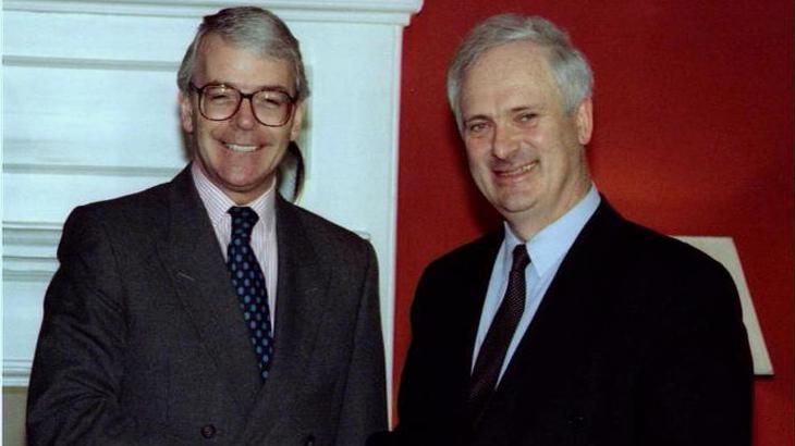 John Major and John Bruton shake hands