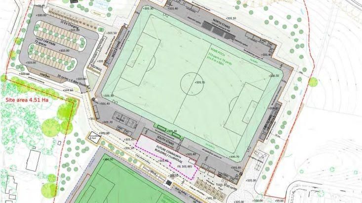 Map of plans for new Sports hub, including a Pitch which will have a 3,000 person capacity