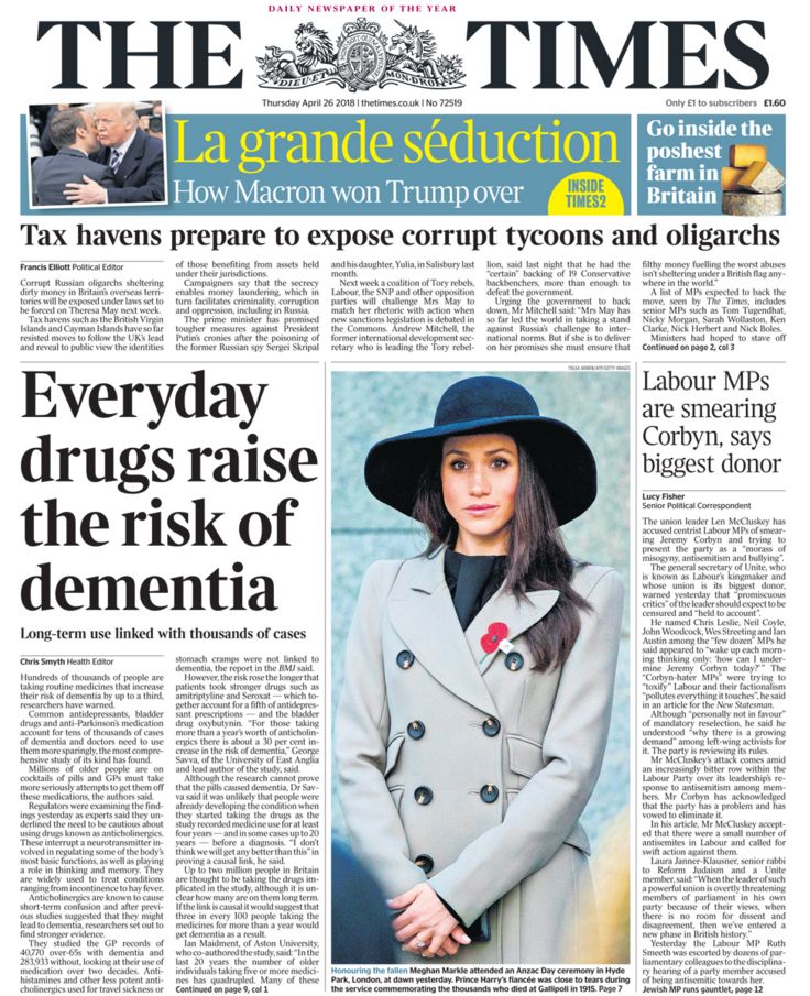 Times front page - 26/04/18