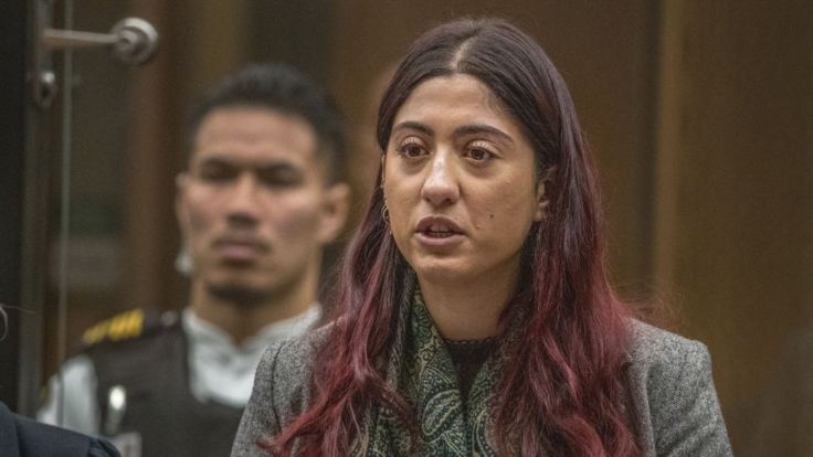 Sara Qasem is seen during the sentencing hearing for Christchurch mosque gunman Brenton Tarrant
