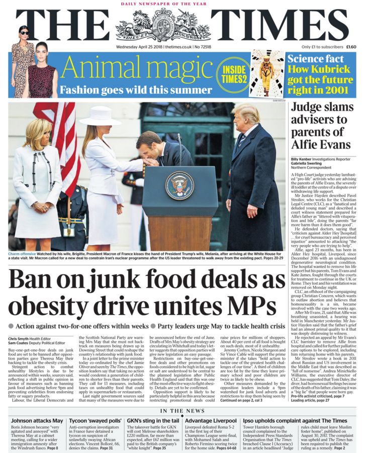 Times front page - 25/04/18