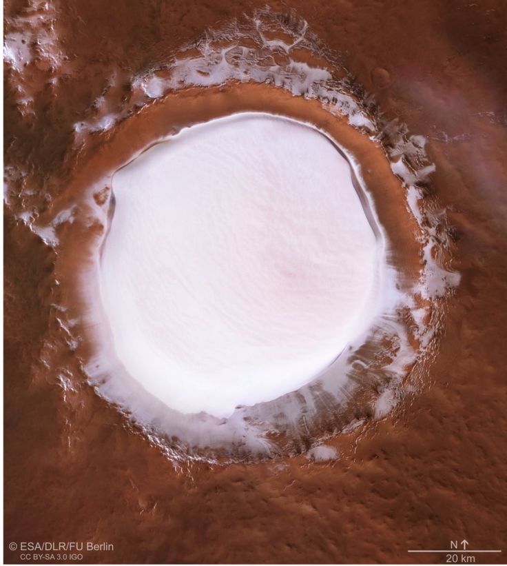 A picture of the Korolev crater on Mars, shot as if seen from above