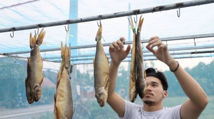 Fisherman drying fish