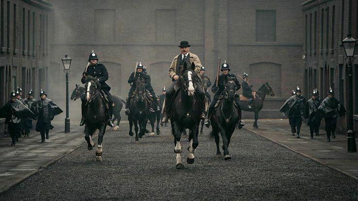 Actors on horse back during a Peaky Blinders scene
