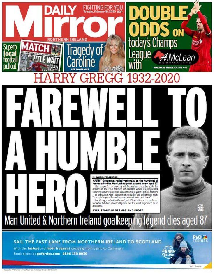 Front page of the Daily Mirror