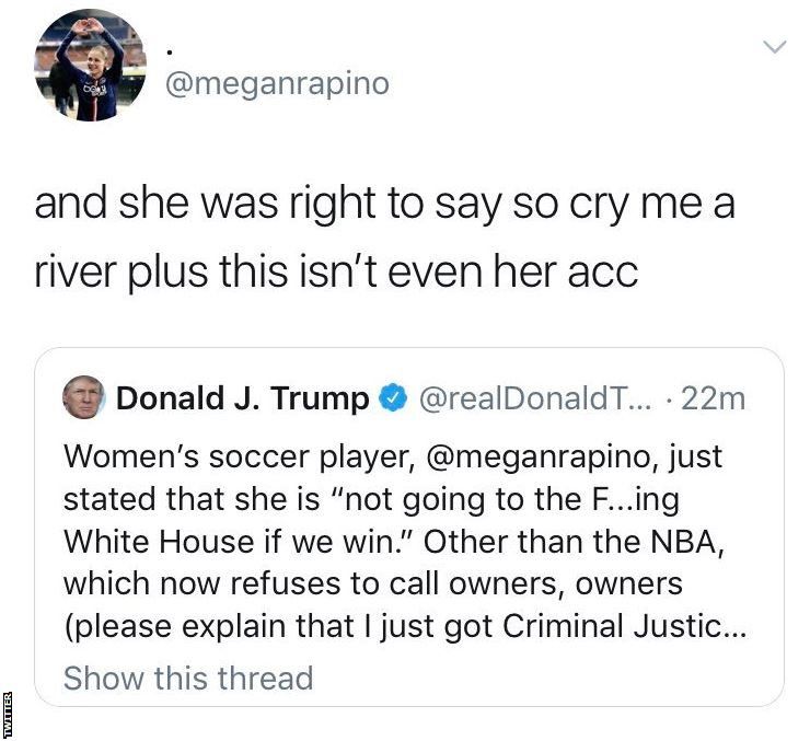 Megan Rapinoe Donald Trump tells US women's cocaptain to 'respect(00)