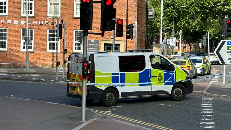 A police van inside a police cordon in Wilford Street, Nottingham