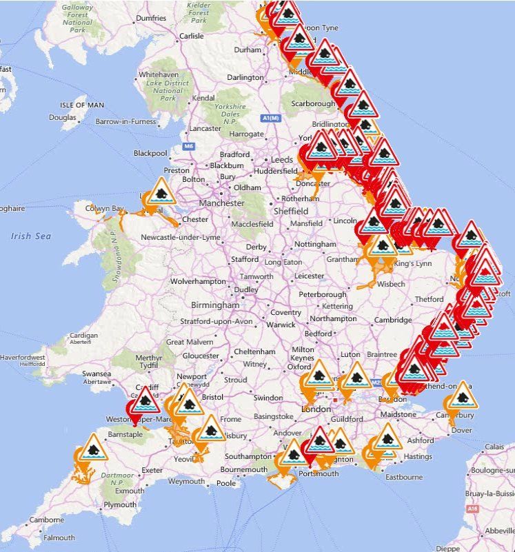A map of the UK showing flood warnings