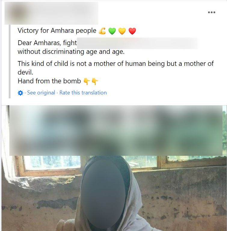 Screen grab of pro-Amhara post urging violence