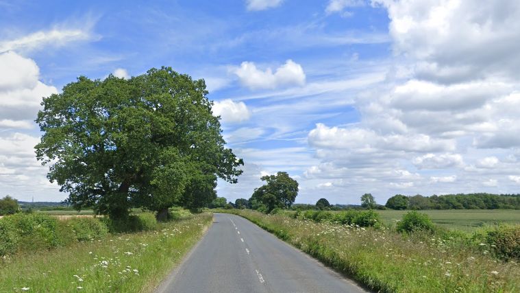 The B4425 in Barnsley - a rural road with fields on either side