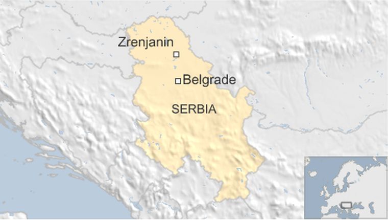 Map showing Zrenjanin in Serbia