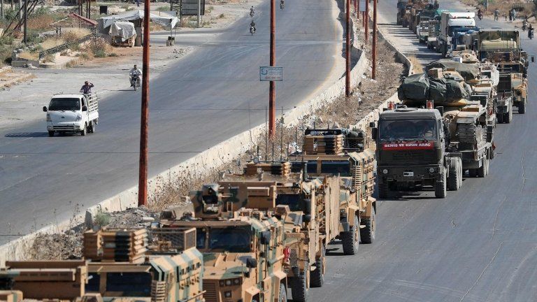 A Turkish convoy in Idlib reportedly heading for the rebel-held town of Khan Sheikhoun