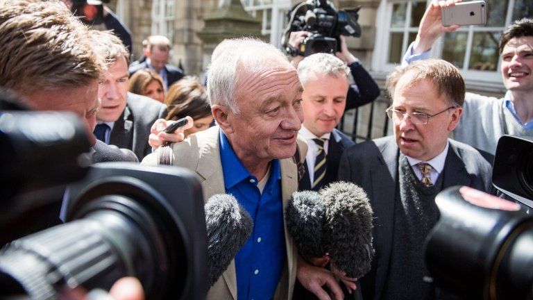 Ken Livingstone surrounded by cameras