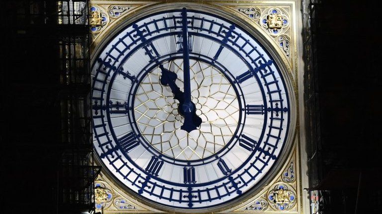 Clock on Elizabeth Tower shows 11pm