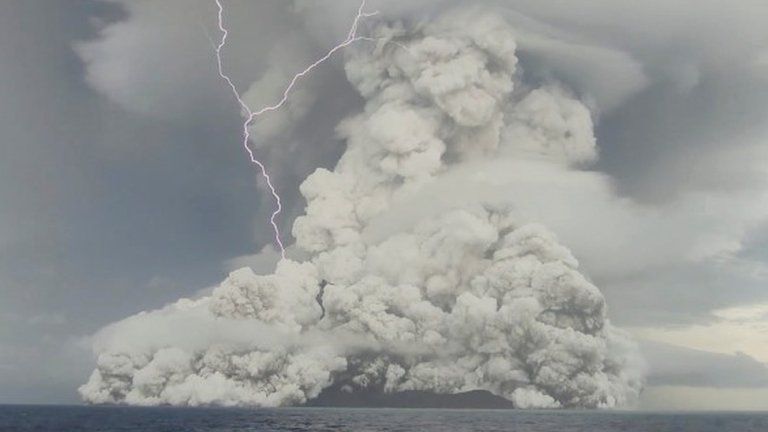 A volcanic eruption near Tonga