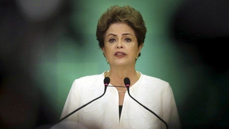 Dilma Rousseff during live televised speech in Brasilia