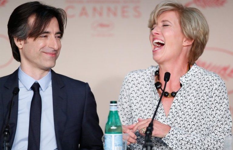 Director Noah Baumbach and actress Emma Thompson attend the "The Meyerowitz Stories" news conference
