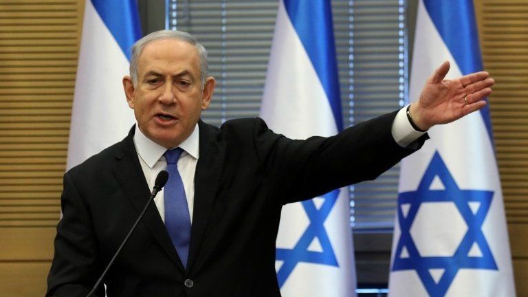 Benjamin Netanyahu speaks at the Israeli parliament in Jerusalem on 20 November 2019