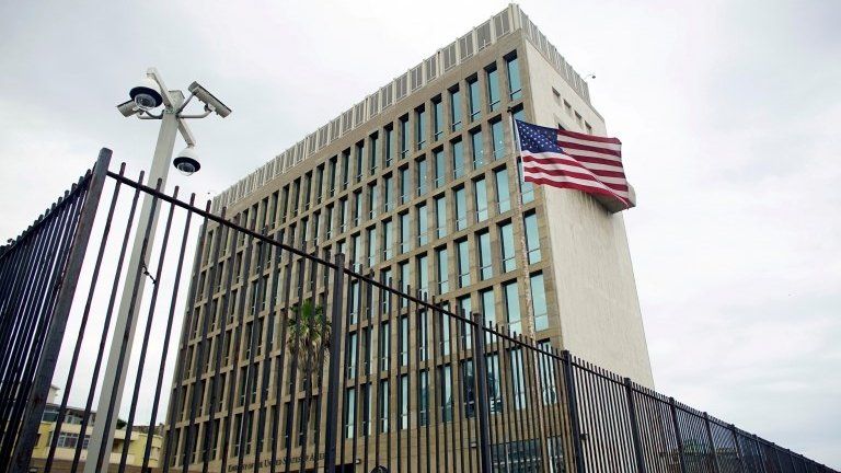 An exterior view of the US embassy is seen in Havana, Cuba, June 19, 2017