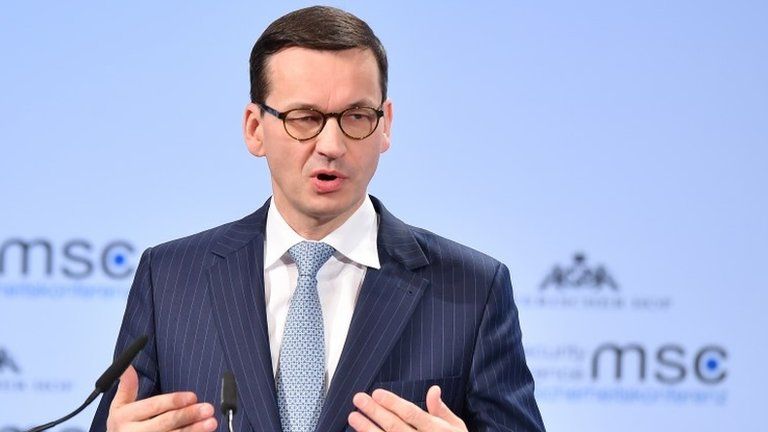 Polish PM Mateusz Morawiecki speaks at the Munich Security Conference in Germany. Photo: 17 February 2018