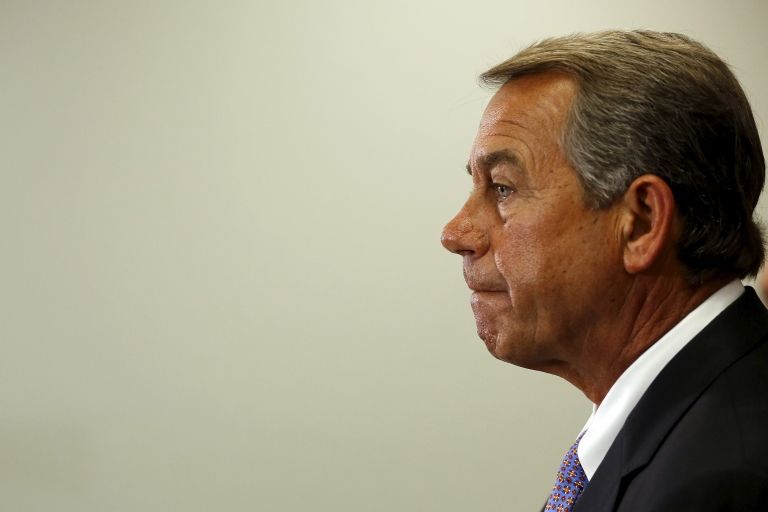 US House Speaker John Boehner (R-OH) holds a news conference following a House Republican caucus meeting at the U.S. Capitol in Washington in this September 9, 2015, file photo.