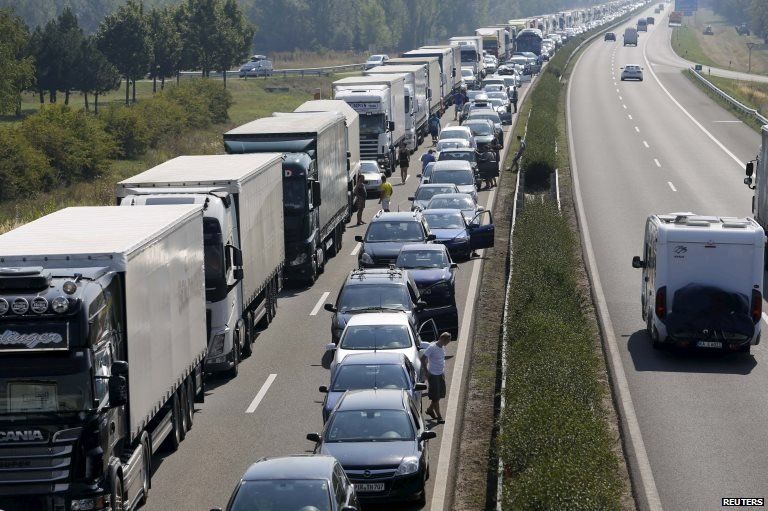 Traffic jam near Gyor, Hungary (31 August 2015)