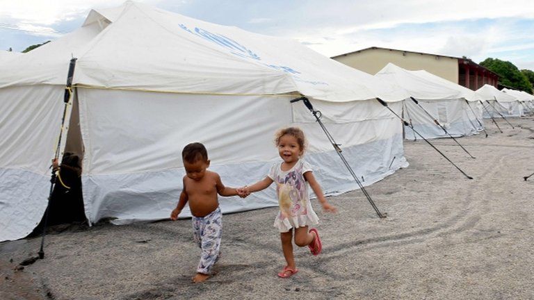 Venezuelan migrant children at a UNHCR camp in Boa Vista, Brazil, on 8 May 2018