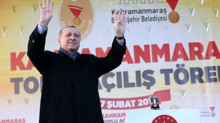 President Erdogan campaigning in Turkey before April's referendum, 17 February 2017