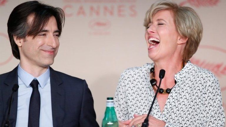 Director Noah Baumbach and actress Emma Thompson attend the "The Meyerowitz Stories" press conference