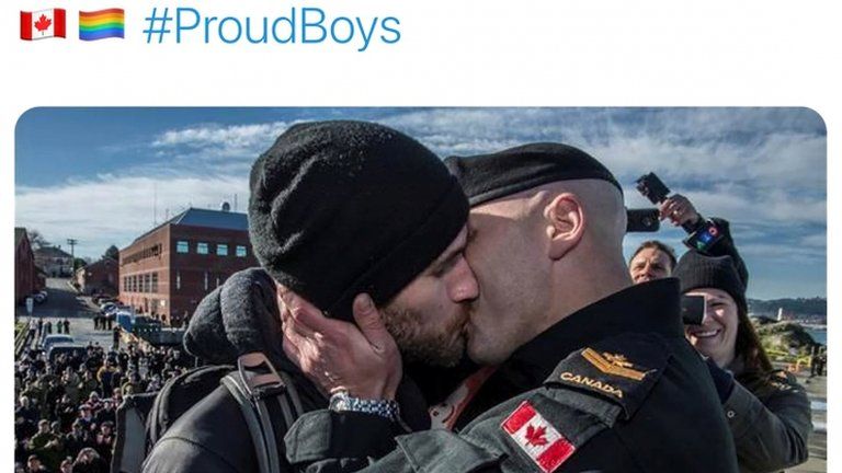 Canadian Armed Forces tweet showing two men kissing