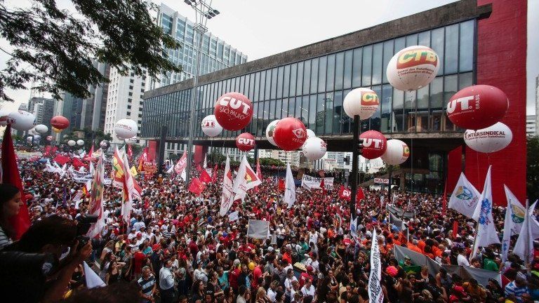 Demonstrators in Sao Paulo preotesting against planned austerity measures (15/03/2017)
