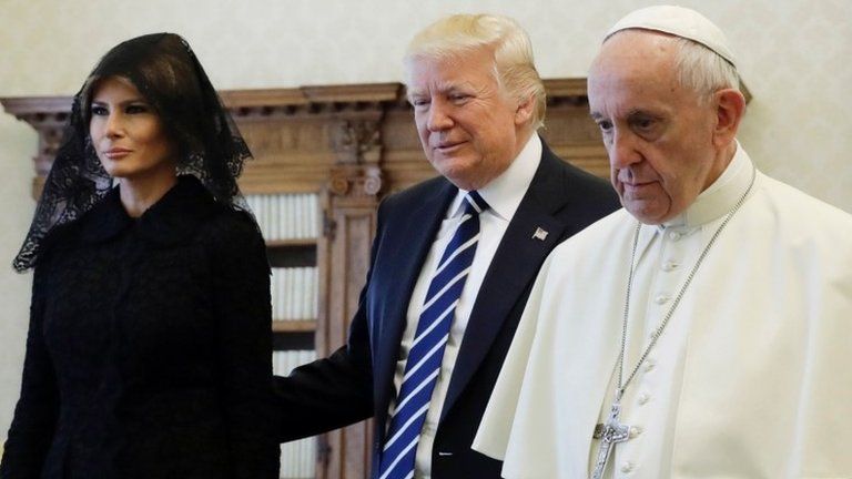 Pope Francis with Donald and Melania Trump at the Vatican on 24 May 2017