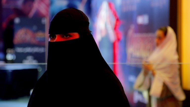 Woman at cinema, Riyadh, Saudi Arabia