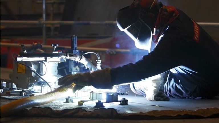 Welder working on UK new aircraft carriers